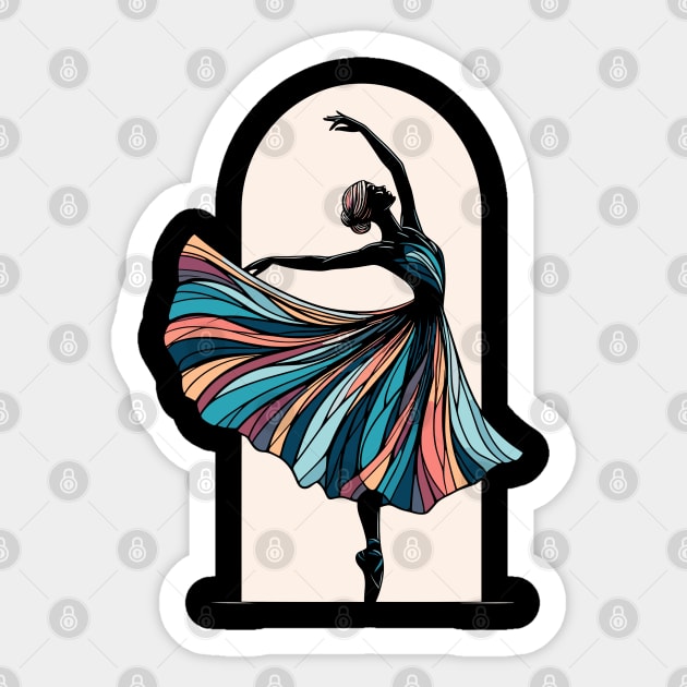 Ballet dancer with an elegant dress in the arch, dark background, ballet dance pose, Vector Sticker by Nora Liak